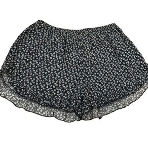 Brandy Melville Ruffled Shorts‎ Floral Dk Blue White Stretchy Waist 25" One Size